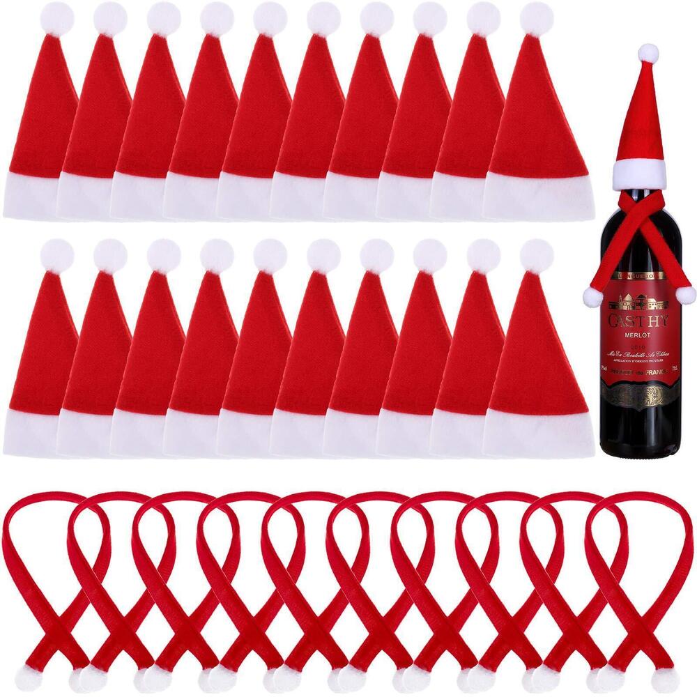 7325 40 Pieces Mini Christmas Santa Claus Hat Mini Christmas Scarf and Tiny